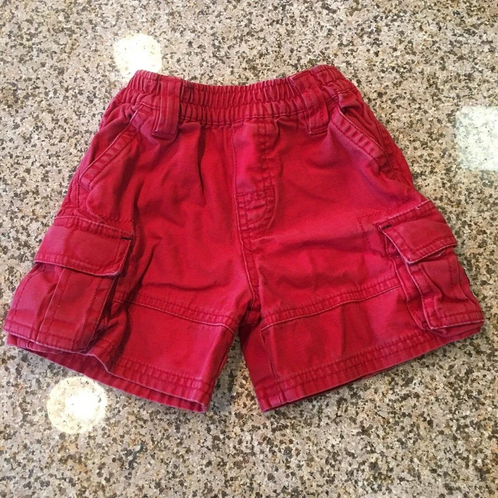 Childrens Place Size 18 Months Solid Red Cargo Shorts Knee Length Elastic Waist
